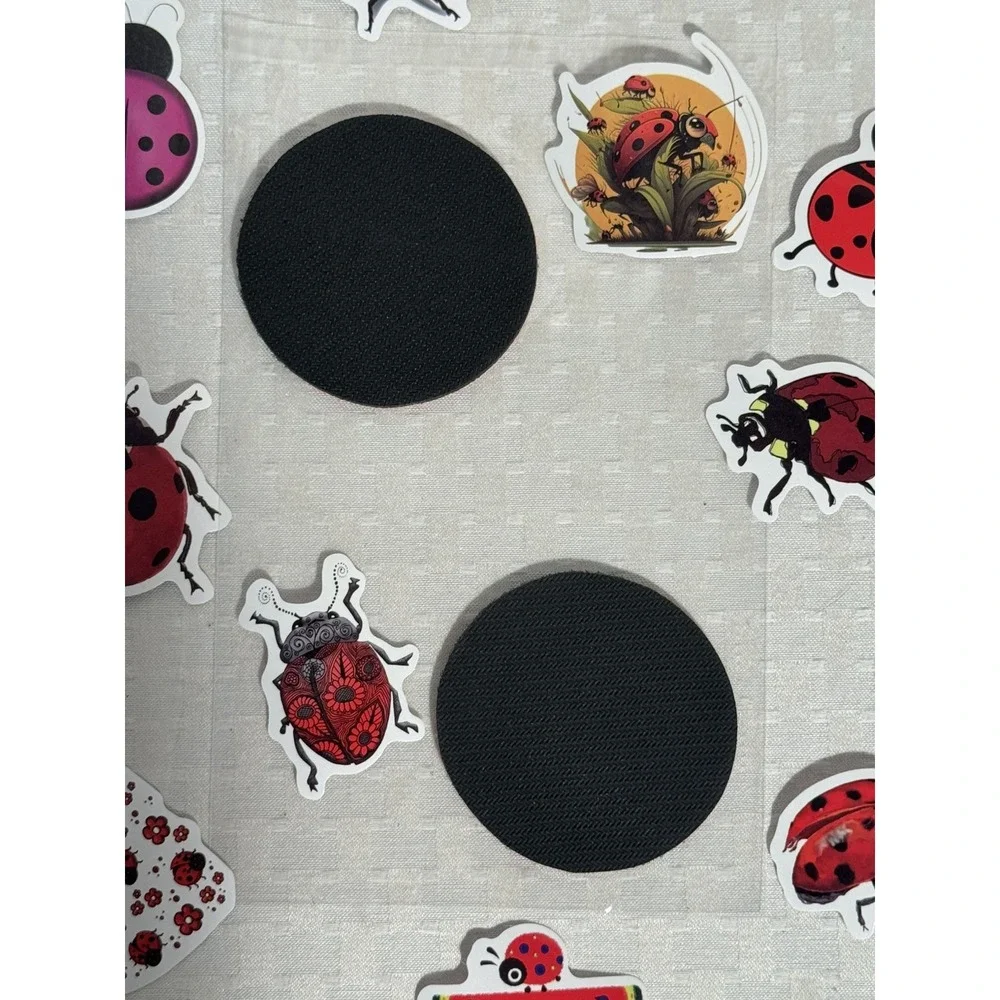 2 Ladybug Neoprene Fabric Round Car Coasters For Cup Holder & 10 Stickers Set